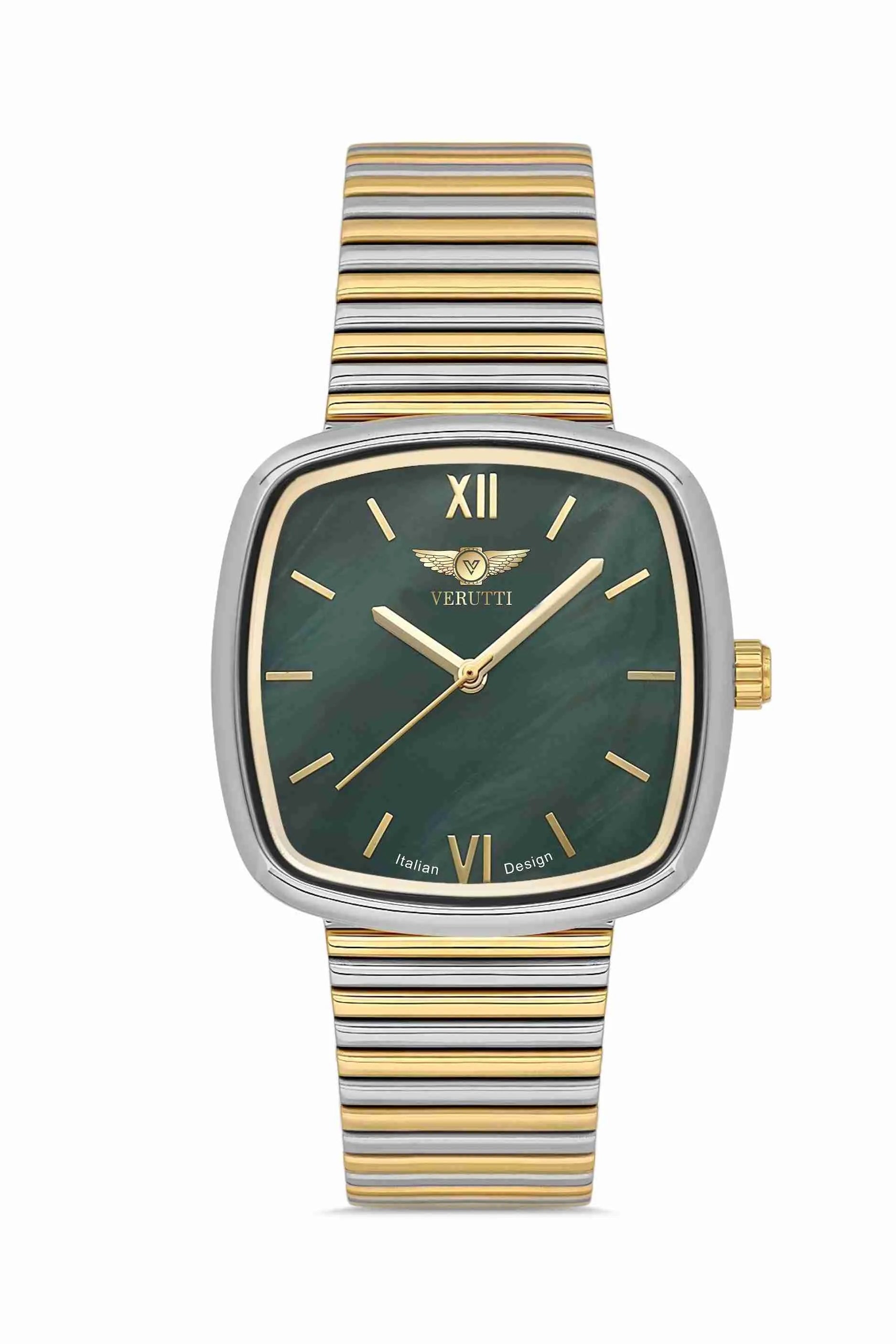 Women’s Luxury Watch – Verutti VR-1009-2 - Verde Elegance Edition
Two-Tone Bracelet &amp; Deep Green Dial