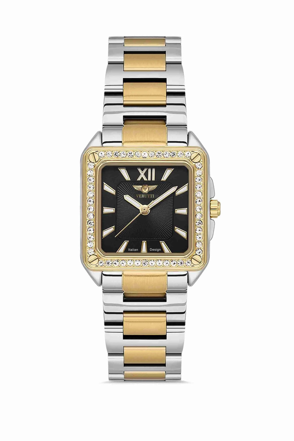 Women’s Luxury Watch – Verutti VR-1010-1 “Eclipse Edition”
Two-Tone Steel Bracelet & Black Dial